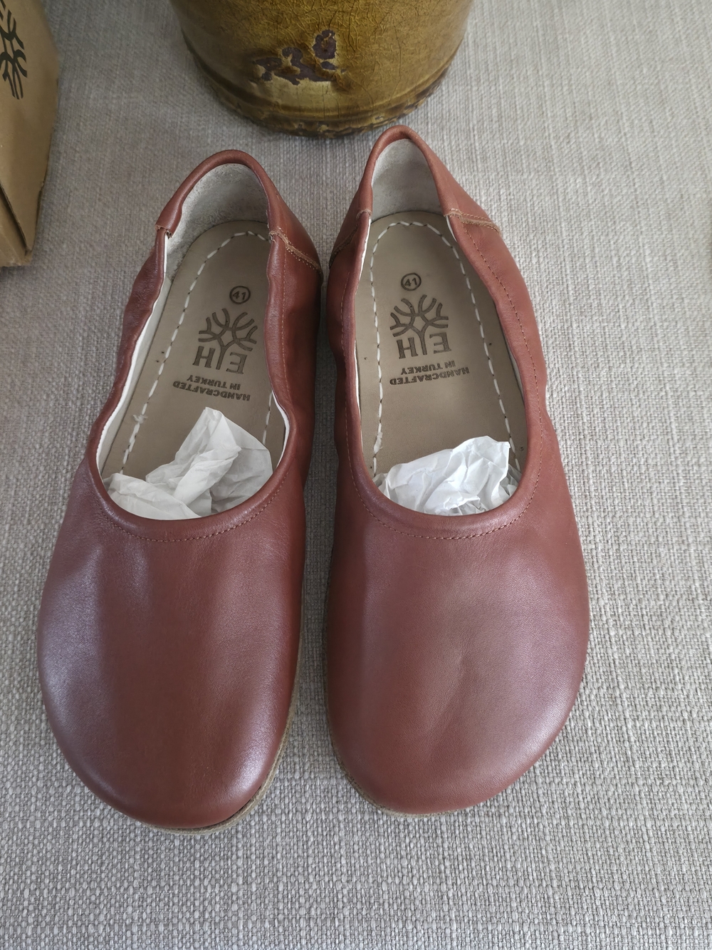 Handmade Leather Women's Brown Ballet Flats,  Size 41 NIB